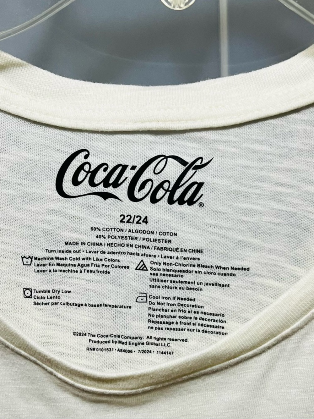 NWOT Coca Cola Cream Long Sleeve Tee with shimmer Pink Bow Bottle Graphic - Picture 7 of 7